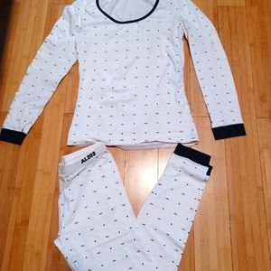 NWOT AL203 White Pattern Print Cotton Pajama Set XSm